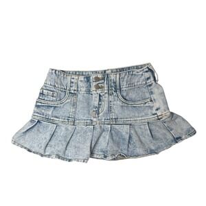 Pacsun Denim Skirt Sz 24 Light Wash Ruffled Skater Spring Summer‎ Back To School